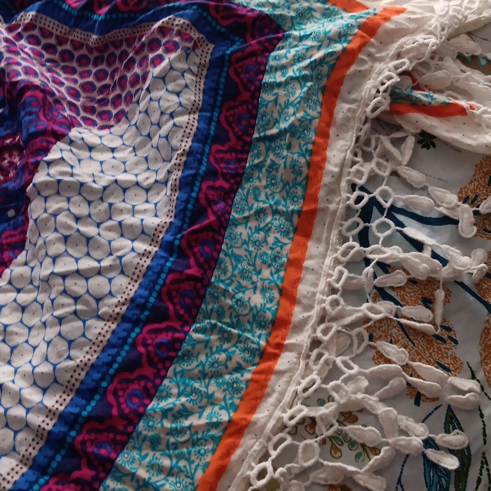 ❤️2 For $14❤️ Surf Gypsy Vibrant Orange and Blue Women's Blouse - Picture 3 of 5